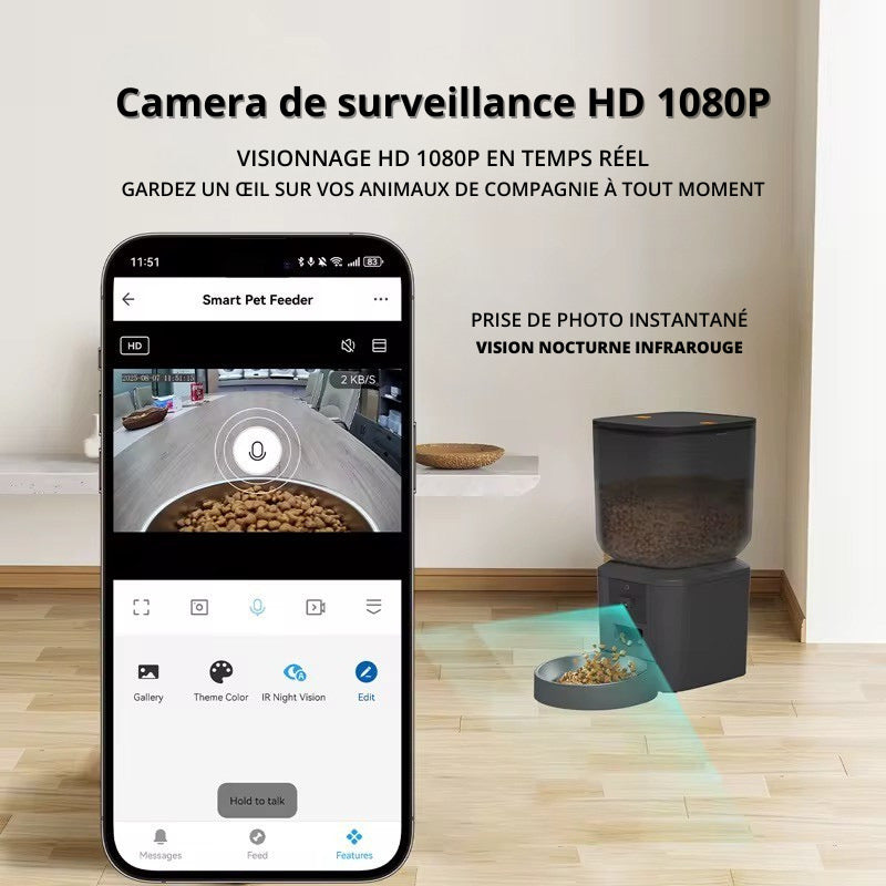 CroqConnect Distributeur pour chats et chiens 4L Caméra HD WiFi 5G